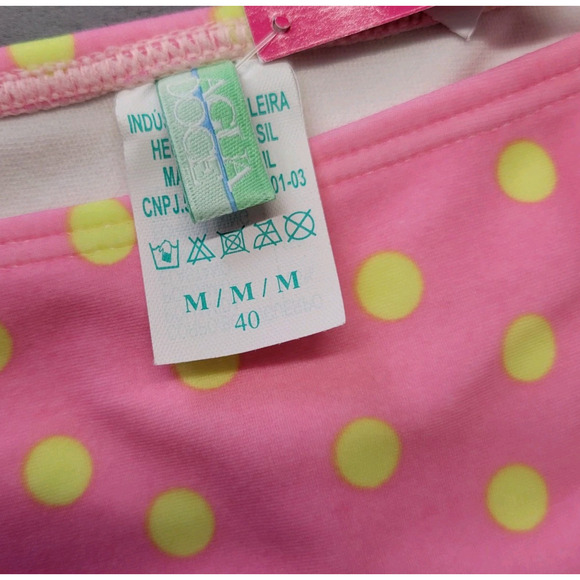 Agua Doce Polka Dot Full Bikini Bottom Swimsuit Womens M Beachwear Pink Yellow - Picture 5 of 10